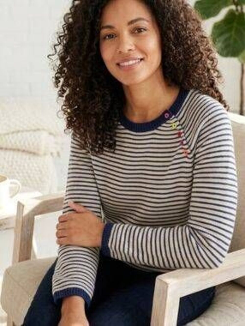 Tabitha Webb Cream Navy Stripe Lambswool Blend Sweater Medium Winter Trendy Basi